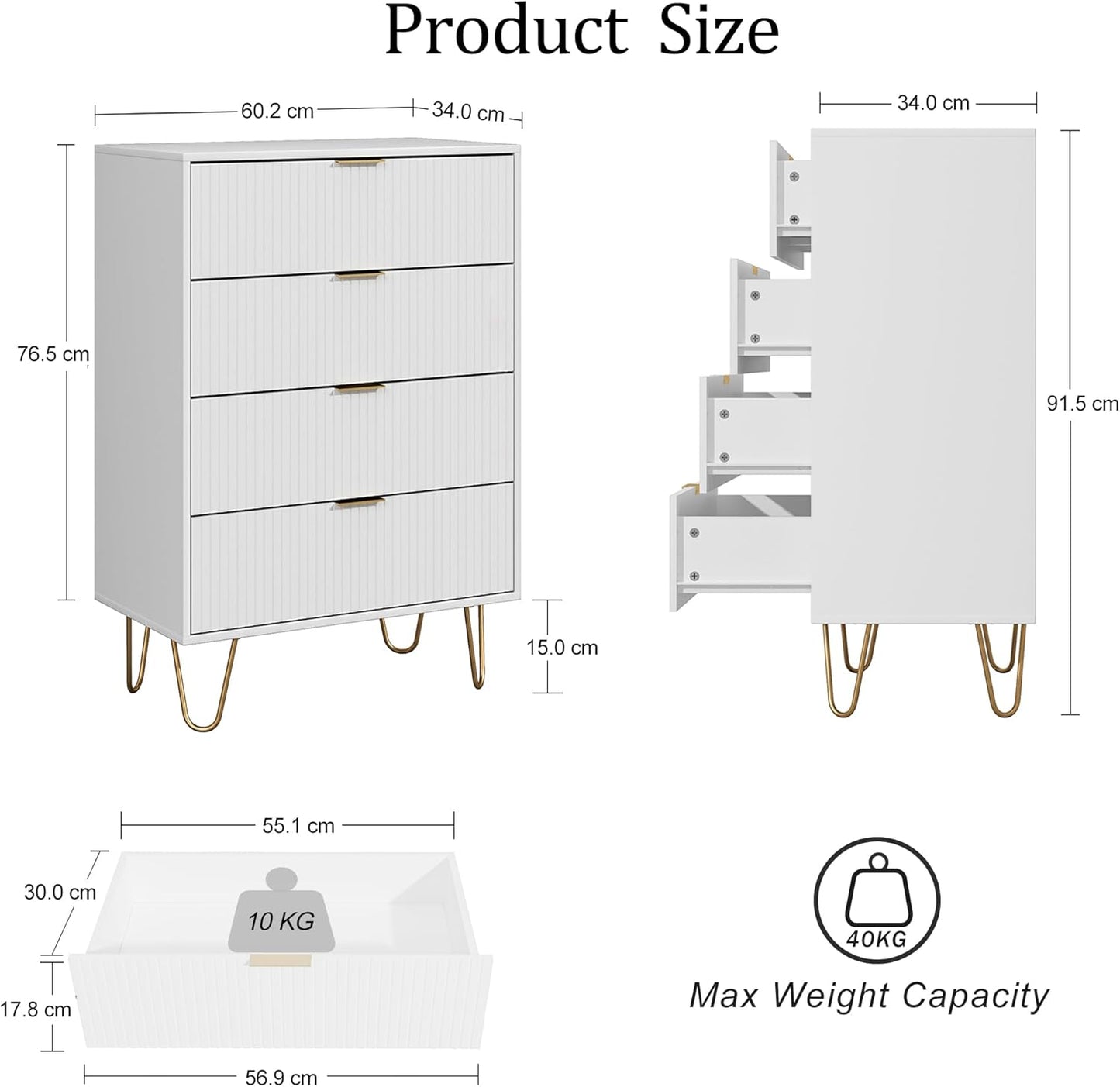 4-Drawer Storage Console - White & Gold