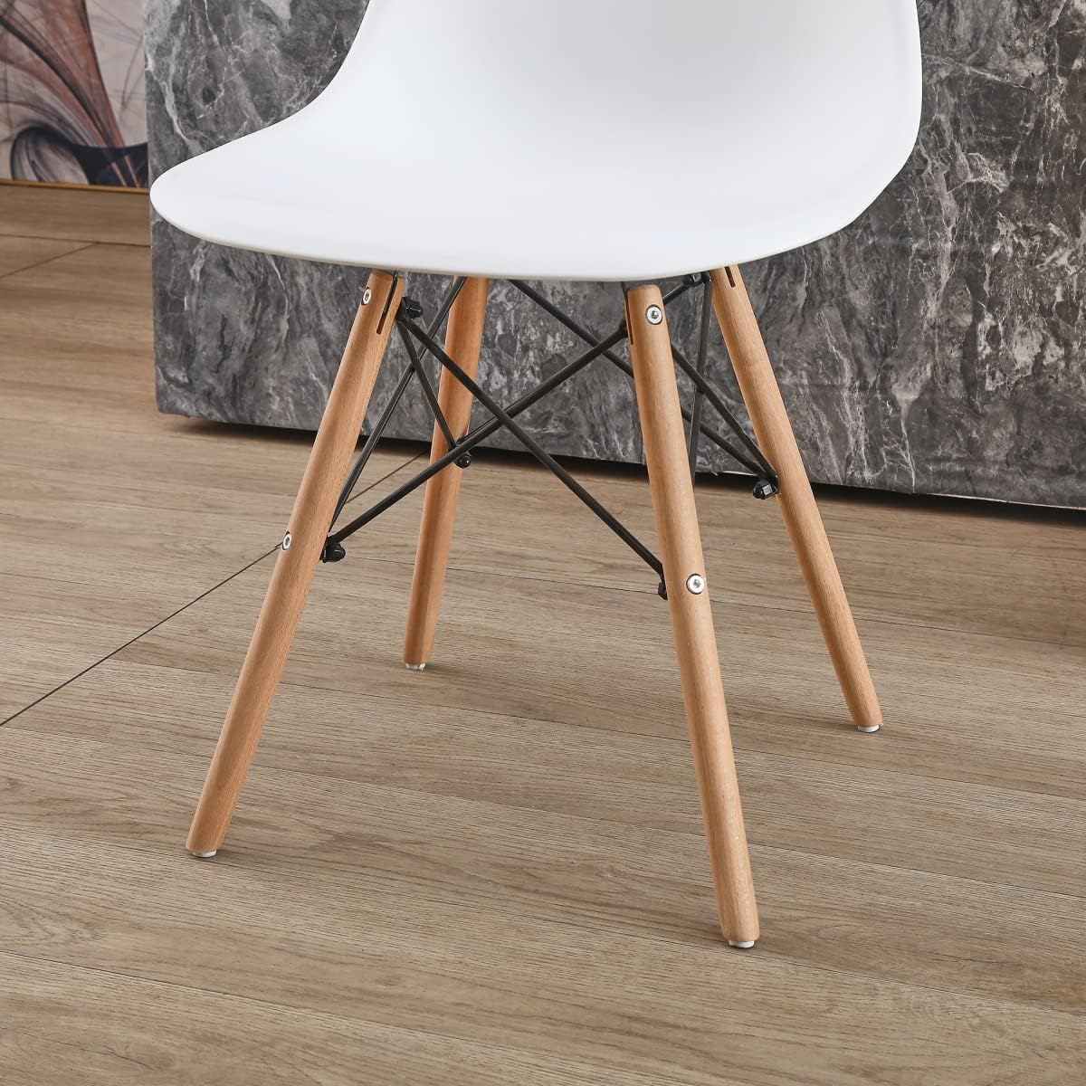 White Dining Chair with Wooden Legs