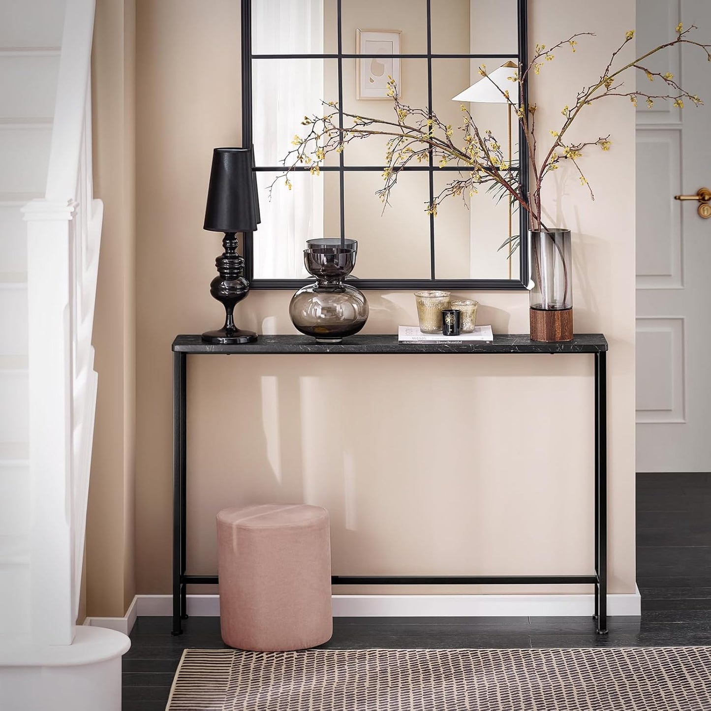 Marble Effect Console Table – Black (120 cm)