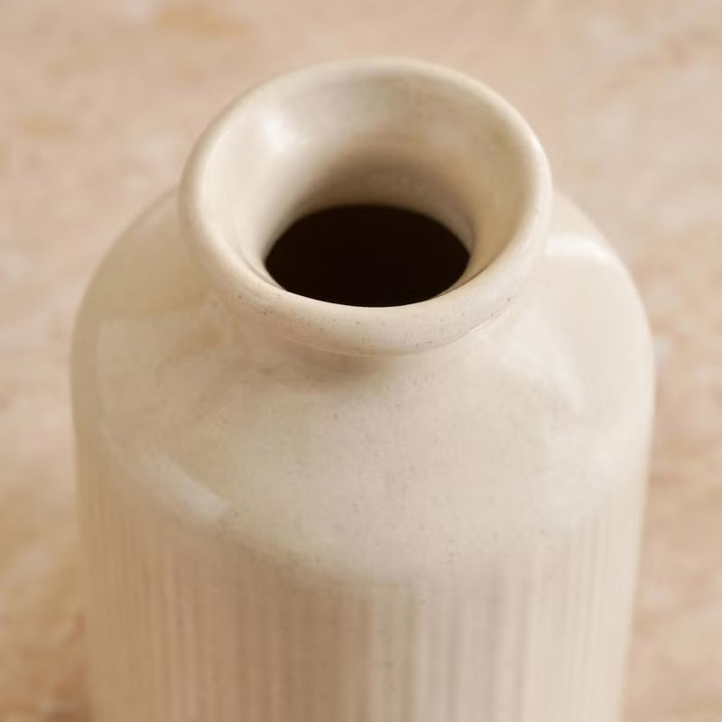 White Ceramic Vase – Ribbed Cylinder