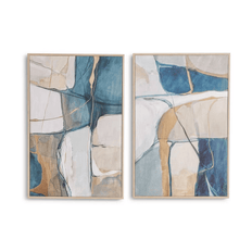 Set of 2 Abstract Canvas Wall Art – Blue & Beige