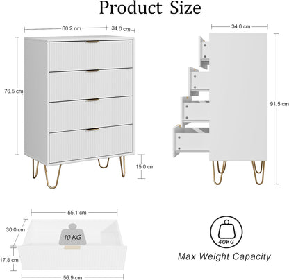 4-Drawer Storage Console - White & Gold