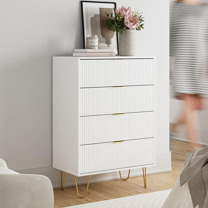 4-Drawer Storage Console - White & Gold