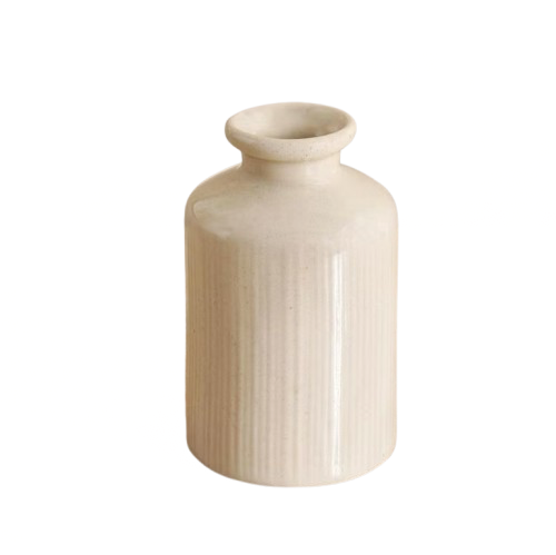 White Ceramic Vase – Ribbed Cylinder