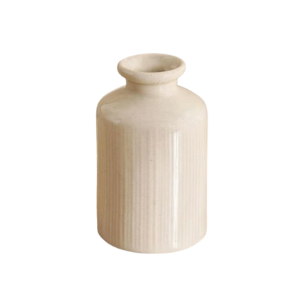 White Ceramic Vase – Ribbed Cylinder