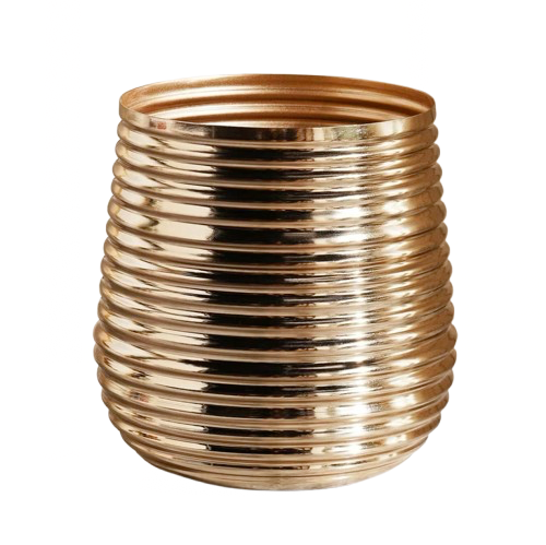 Gold Ribbed Metal Decorative Vase (14 cm)