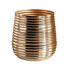 Gold Ribbed Metal Decorative Vase (14 cm)