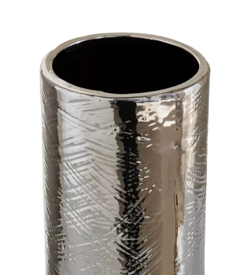 Textured Metallic Ceramic Vase – Silver (39 cm)