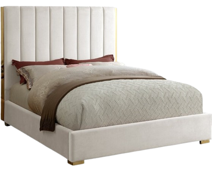 Queen Upholstered Bed Frame – Velvet White (160x200 cm)
