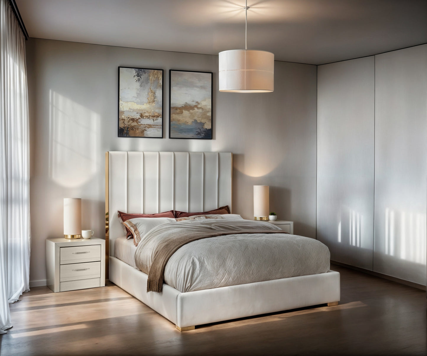 Queen Upholstered Bed Frame – Velvet White (160x200 cm)