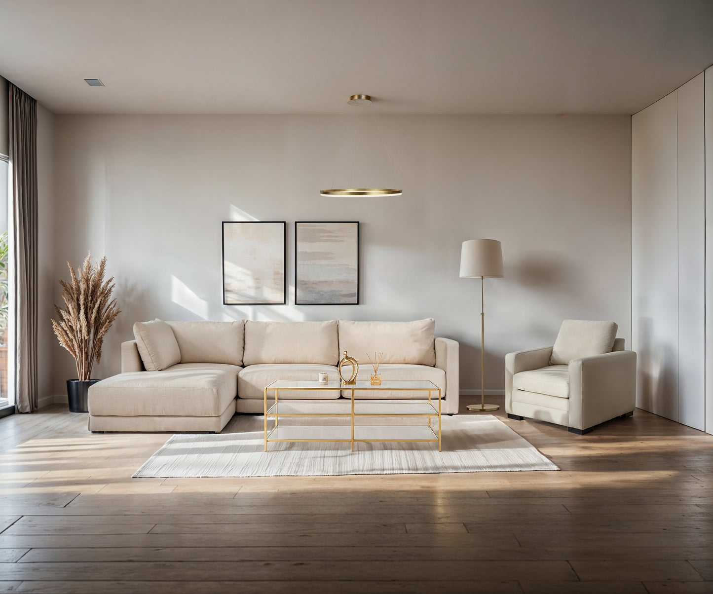 4-Seater Linen Sectional Sofa - Beige